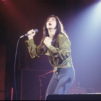Steve Perry of Journey performs on stage in New York in 1979.