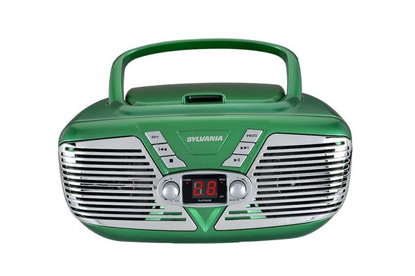 Sylvania Portable CD Boombox With AM/FM Radio, Retro Style (Green)