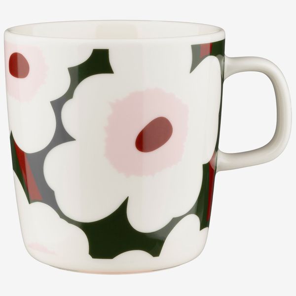 Marimekko Oiva Unikko Mug - Color: White / Dark Green / Light Pink