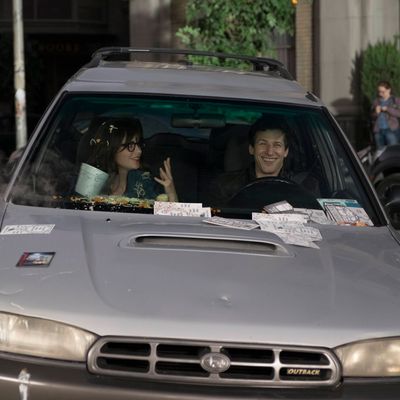 BROOKLYN NINE-NINE: L-R: Guest star Zooey Deschanell of NEW GIRL and Andy Samberg in the special ÒThe Night ShiftÓ crossover episode of BROOKLYN NINE-NINE airing Tuesday, Oct. 11 (8:00-8:31 PM ET/PT) on FOX. ©2016 Fox Broadcasting Co. Cr: John P Fleenor/FOX.