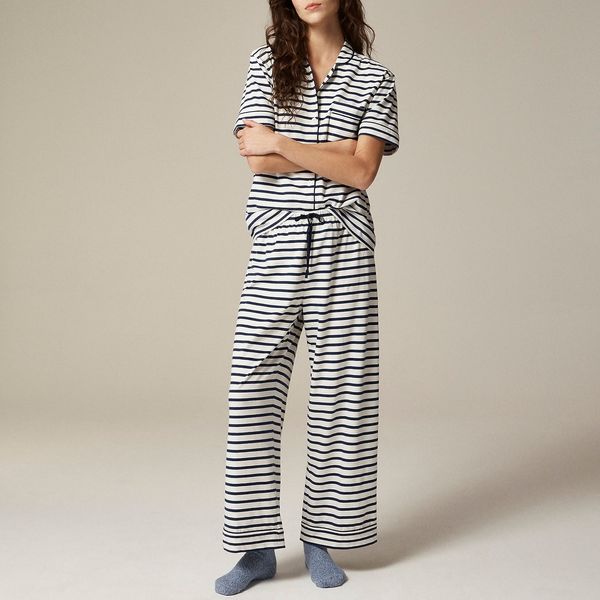 J.Crew Dreamy Cotton-Blend Short-Sleeve Pajama Pant Set in Stripe