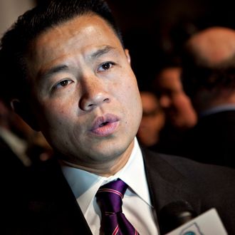 John Liu, New York City comptroller, speaks to a reporter prior to a speech by U.S. President Barack Obama on financial reform at Cooper Union in New York, U.S., on Thursday, April 22, 2010. Obama called on the financial industry to drop its 