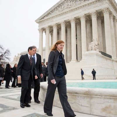 Abigail Fisher in front of the United States Supreme Court.