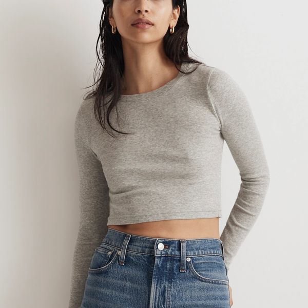 Madewell Fine Ribbed Supercrop Crewneck Long-Sleeve Tee