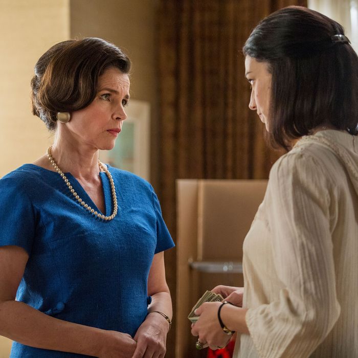 Julia Ormond as Marie Calvet and January Jones as Betty Francis - Mad Men _ Season 7, Episode 9 - Photo Credit: Justina Mintz/AMC
