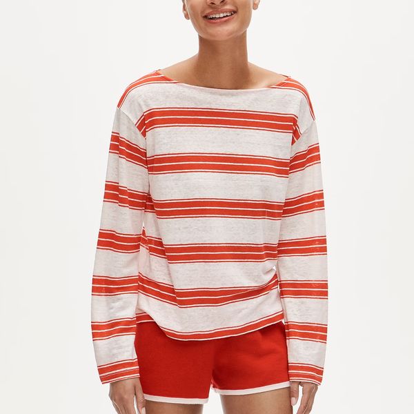 J.Crew Relaxed Boatneck Linen Long-Sleeve T-Shirt in Stripe