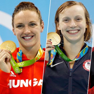 Katinka Hosszú, Katie Ledecky, and Corey Cogdell-Unrein.