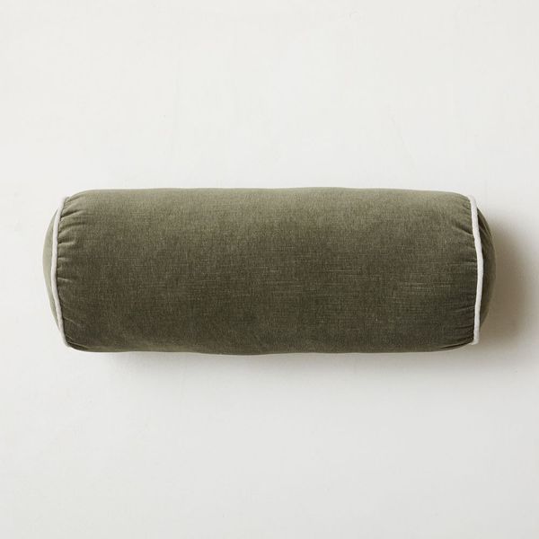 West Elm Cotton Velvet Bolster Pillow (Dark Olive)