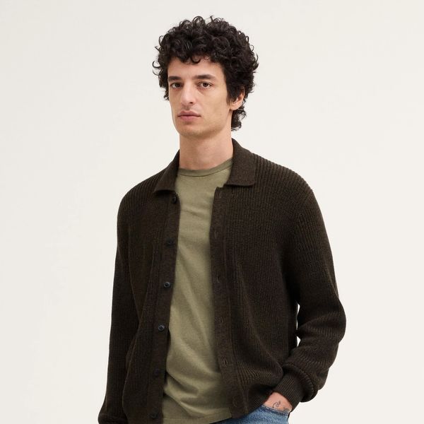 Madewell Textured-Stitch Collared Cardigan in 100% Cotton