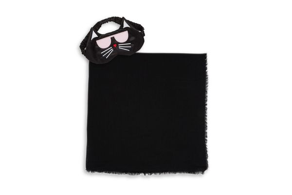 Karl Lagerfeld Three Piece Cat Eye Mask, Wrap and Pouch Travel Set