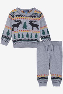 Andy & Evan Moose Jacquard Cotton Sweater and Joggers Set