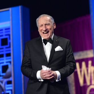 LOS ANGELES, CA - FEBRUARY 01: Presenter Mel Brooks speaks onstage during the 2014 Writers Guild Awards L.A. Ceremony at J.W. Marriott at L.A. Live on February 1, 2014 in Los Angeles, California. (Photo by Alberto E. Rodriguez/Getty Images for WGAw)