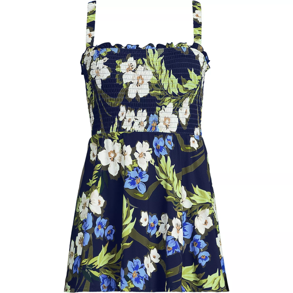 Lands' End Women’s Square-Neck Smocked Mini Swim Dress