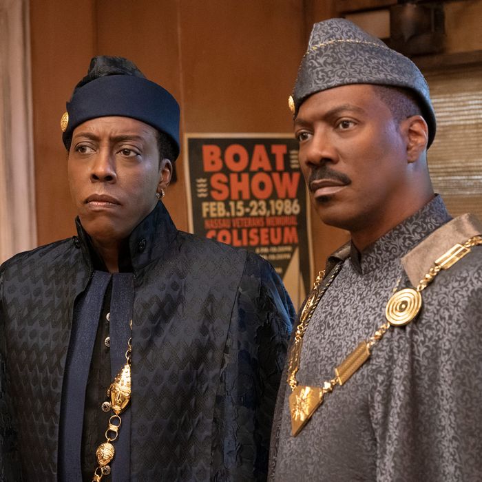 Arsenio Hall and Eddie Murphy in Coming 2 America.