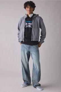 BDG Bonfire Solid Zip-Up Hoodie Sweatshirt