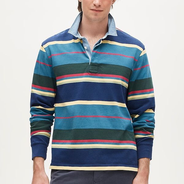 J.Crew Rugby Shirt in Stripe With Denim Collar
