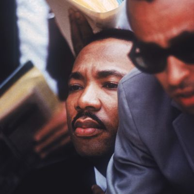American clergyman and civil rights activist Martin Luther King Jr. in Chicago, 1966. To his left is Wyatt Tee Walker, executive director of SCLC (Southern Christian Leadership Conference)