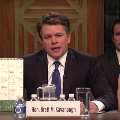 Matt Damon as Brett Kavanaugh on Saturday Night Live.