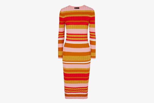 Stine Goya Jeanne Metallic Stripped Ribbed-Knit Midi Dress