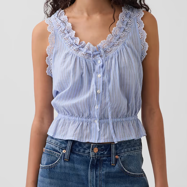Gap Eyelet Tie-Front Crop Peplum Top