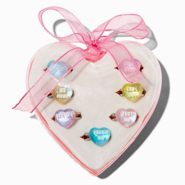 Claire’s Club Valentine’s Day Conversation Heart Rings - 7 Pack