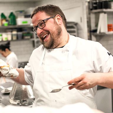 Trenchermen chef and co-owner Mike Sheerin, stern and focused in the kitchen.