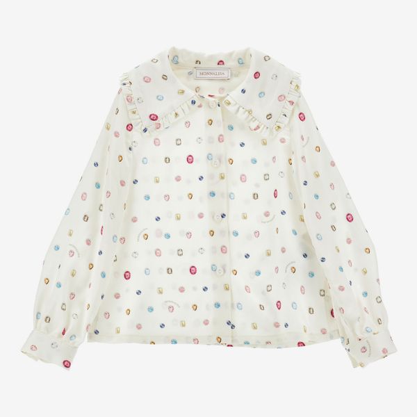 Monnalisa Shirt With Decorated Collar and Jewel Print