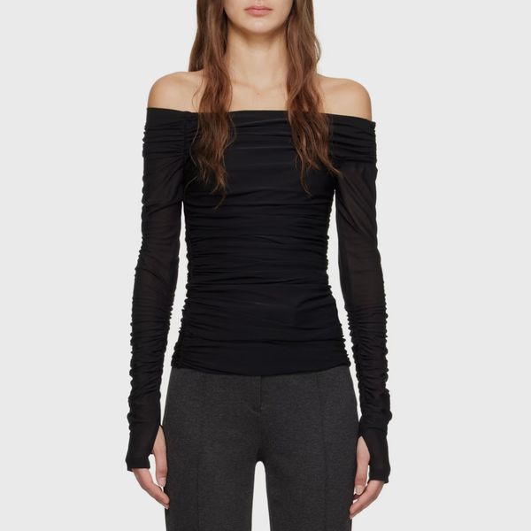 Helmut Lang Black Ruched Long Sleeve T-Shirt