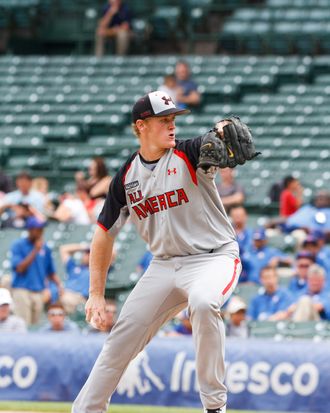 Star prep pitcher Ty Hensley starts for the American squad at the 2011 Under Armour All-America Baseball Game, held at Wrigley Field, Chicago, Illinois.