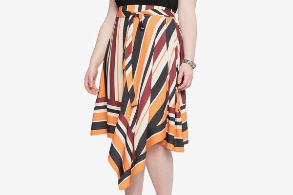 Opposing stripes wrap skirt