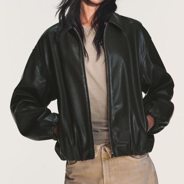 Zara Faux Leather Jacket With Elasticated Details
