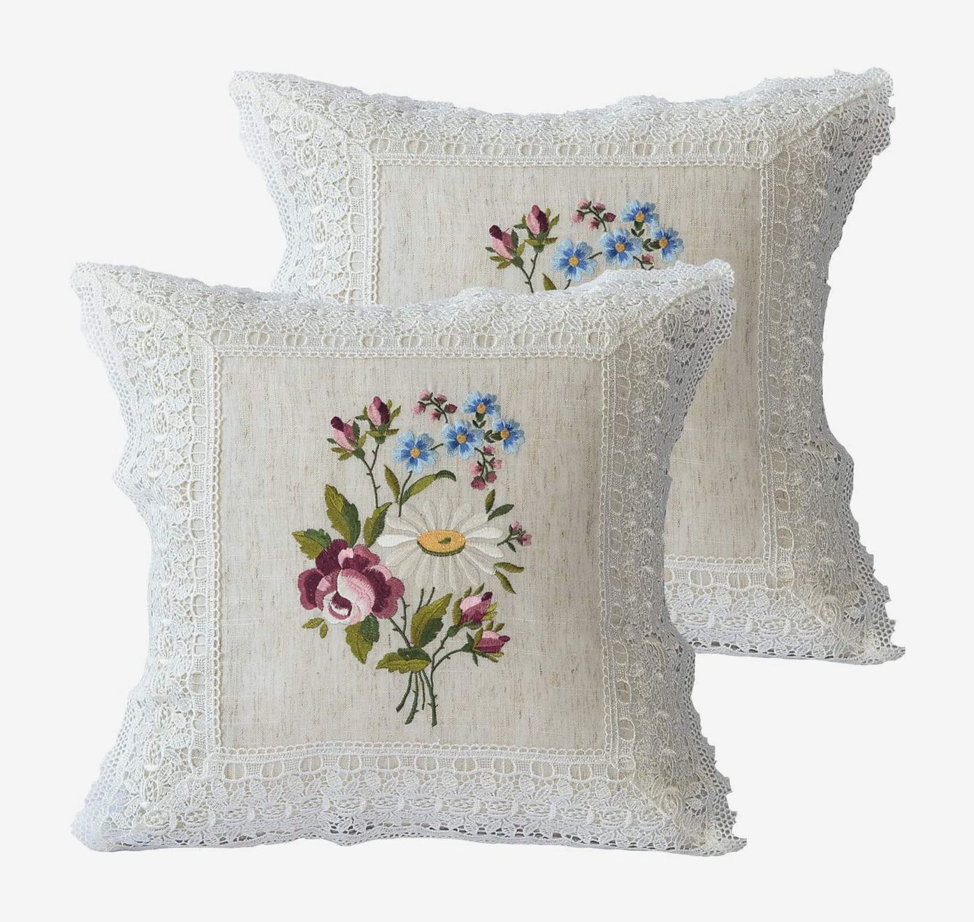 Decorative Pillow 24 x 24 Solid Linen with Contemporary Floral Print