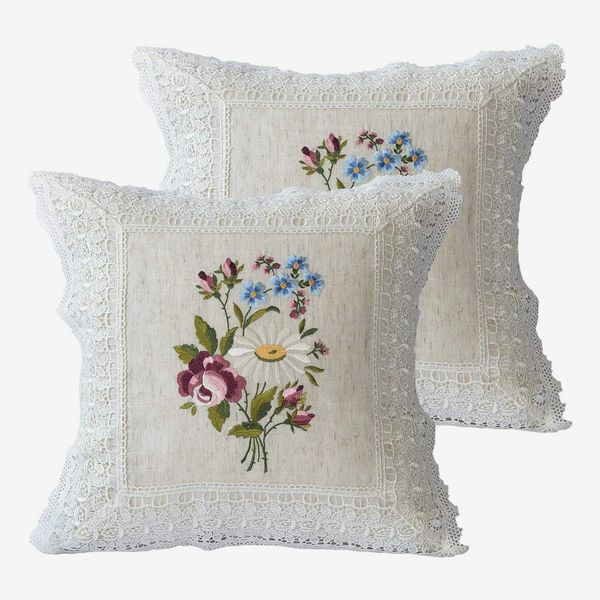 2 PC Set Indian Floral Print Cotton White Cushion Cover Handmade Pillow Sham 20" 