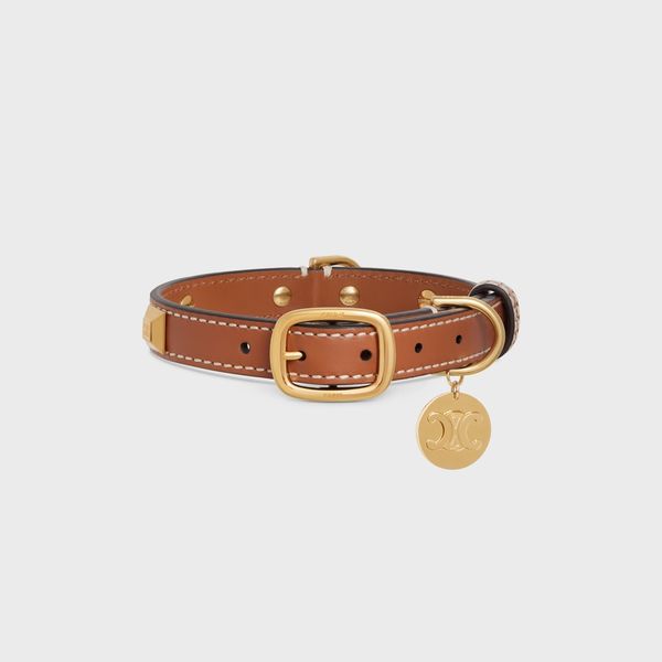 Celine Small Thin Dog Collar In Smooth Calfskin With Pyramid Studs