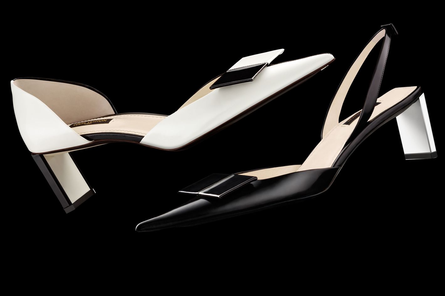 Black and White Leather D'Orsay Bow Pointed Toe Pumps