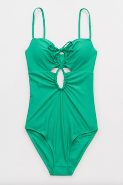 Aerie Ruched Cutout Full Coverage One Piece Swimsuit