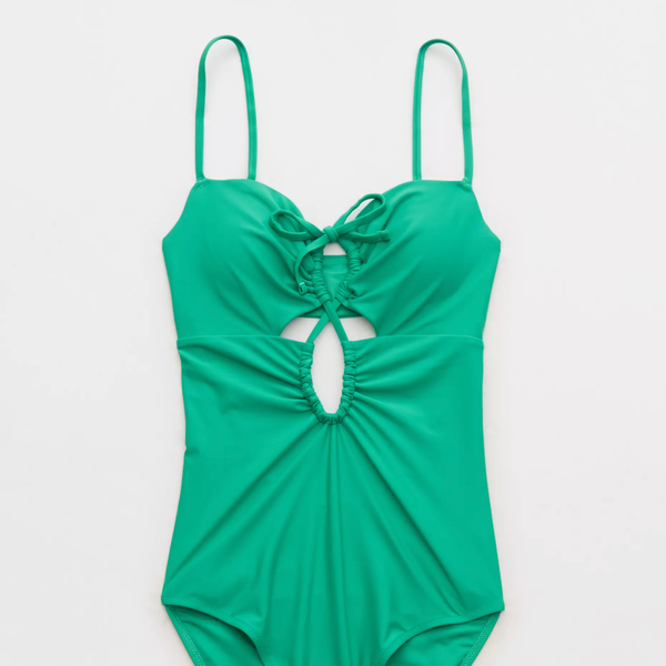 Aerie Ruched Cutout Full Coverage One Piece Swimsuit