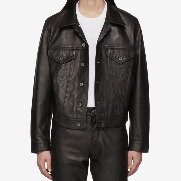 Helmut Lang Black Leather Masc Trucker Jacket