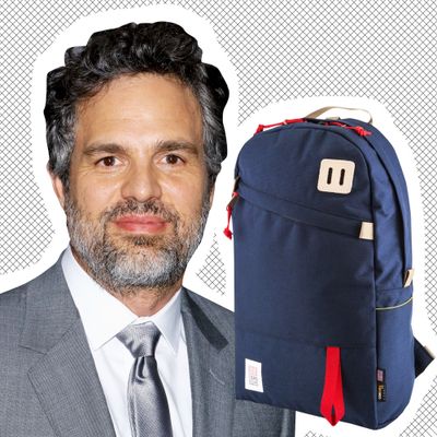 Mark Ruffalo (L) and his backpack (R). 