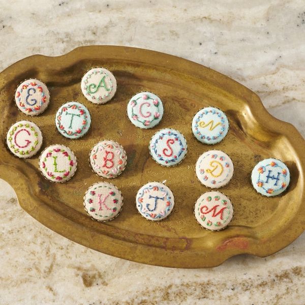 Embroidered Initial Pins by Hoop and Wheel