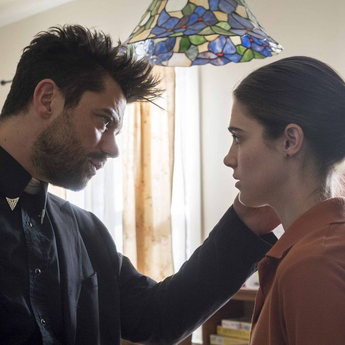 Dominic Cooper as Jesse Custer, Lucy Griffiths as Emily - Preacher _ Season 1, Episode 3 - Photo Credit: Lewis Jacobs/Sony Pictures Television/AMC