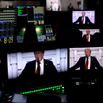 Former US President Donald Trump displayed on television monitors while speaking during the Republican National Convention