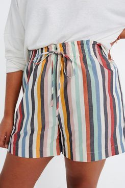 Madewell Smocked-Waist Pull-On Shorts in Rainbow Stripe