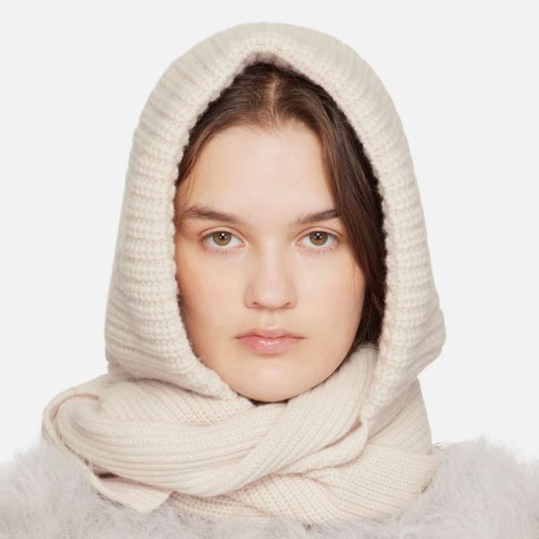 Yves Salomon Off-White Cashmere & Wool Hooded Scarf