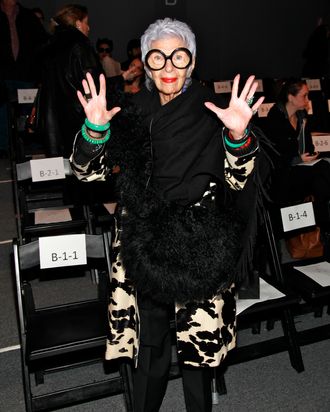 NEW YORK, NY - FEBRUARY 15: Iris Apfel attends the Joanna Mastroianni Fall 2012 fashion show during Mercedes-Benz Fashion Week at the The Studio at Lincoln Center on February 15, 2012 in New York City. (Photo by Charles Eshelman/FilmMagic)