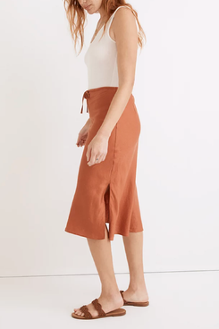 Madewell Linen-Blend Drawstring Midi Slip Skirt
