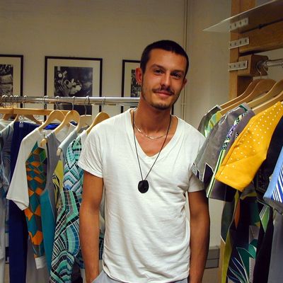 Jonathan Saunders in his studio with his spring 2011 collection.