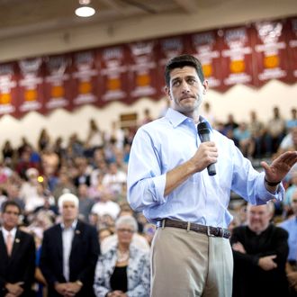 Republican vice presidential candidate U.S. Rep. Paul Ryan (R-WI) speaks at a campaign event at Walsh University on August 16, 2012 in North Canton, Ohio. 