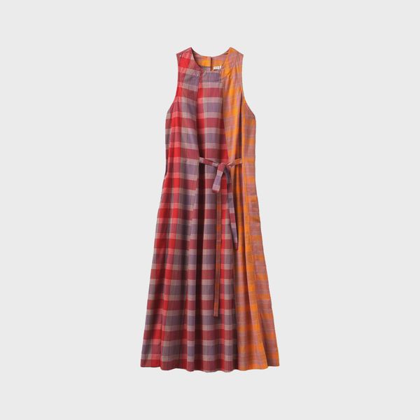 Toast Tie Front Panelled Check Cotton Dress