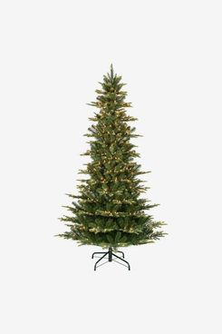 Puleo International 7.5-Foot Pre-Lit Slim Aspen Fir Artificial Christmas Tree